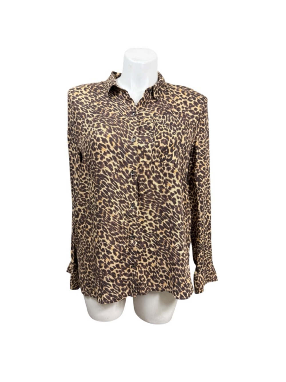 Jessica Simpson Leopard Print Button Down Blouse Women's XL Animal Print Career